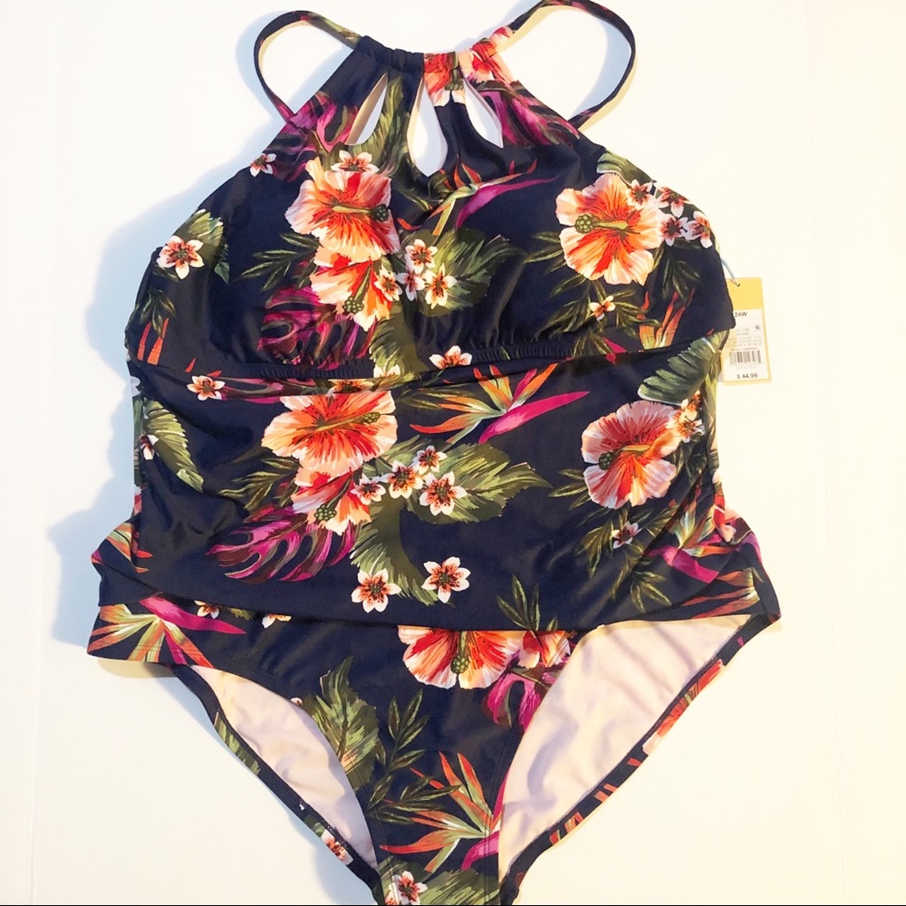 Kona Sol Womens Plus Size KeyHole Strap One Piece